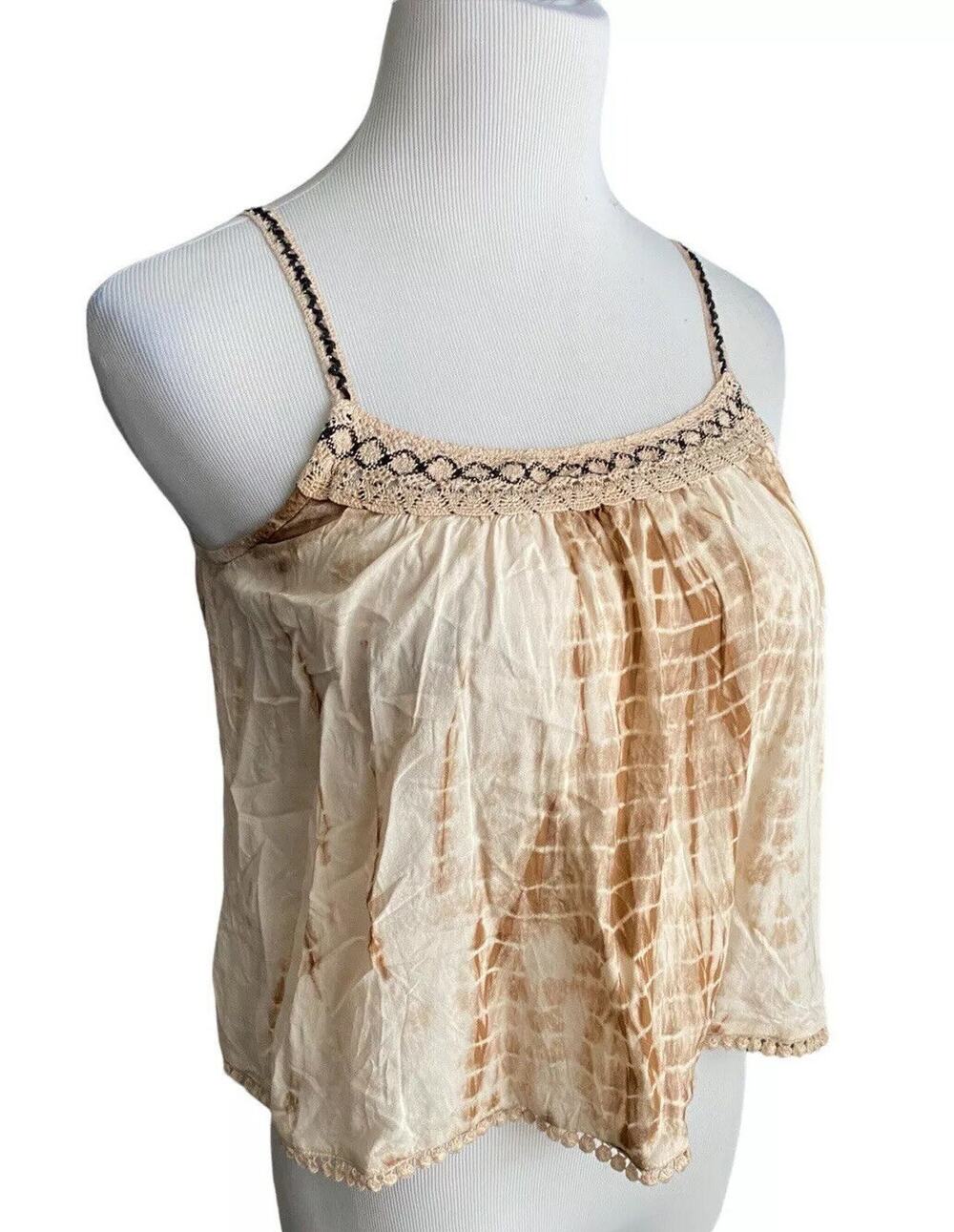 American Eagle Tie Dye Cami Crop Tank Top Small Tan Brown Crochet Women Xs Boho